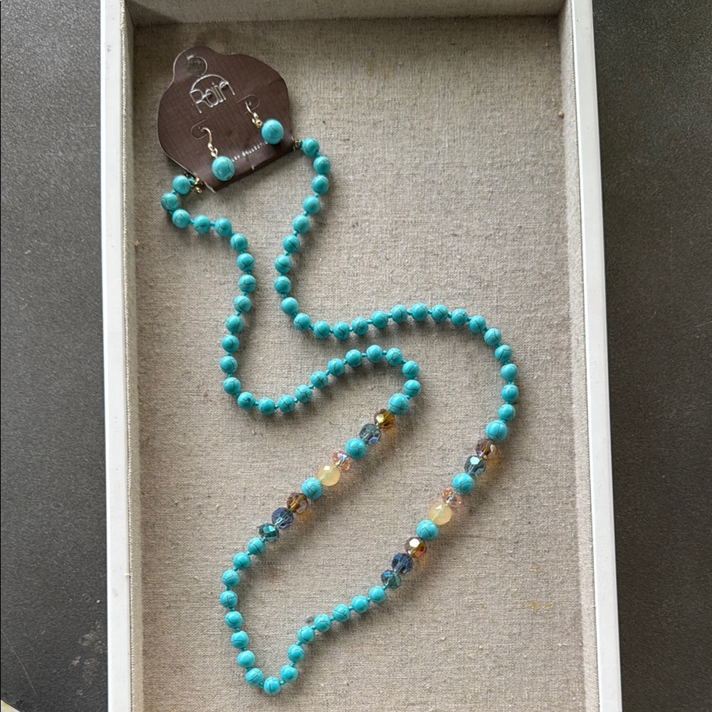 Turquoise Beaded Necklace and Earring Set